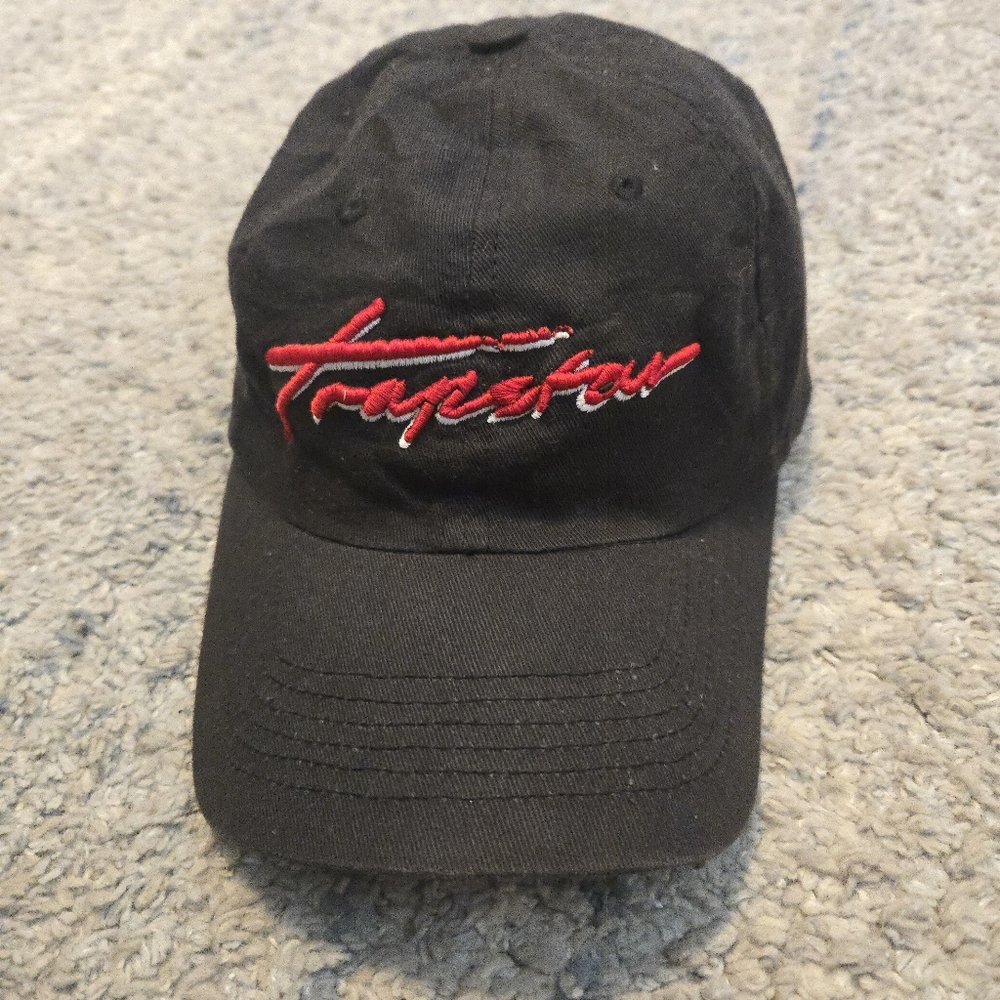 Trapstar Script Logo Baseball Cap - Black & Red. Made In Usa